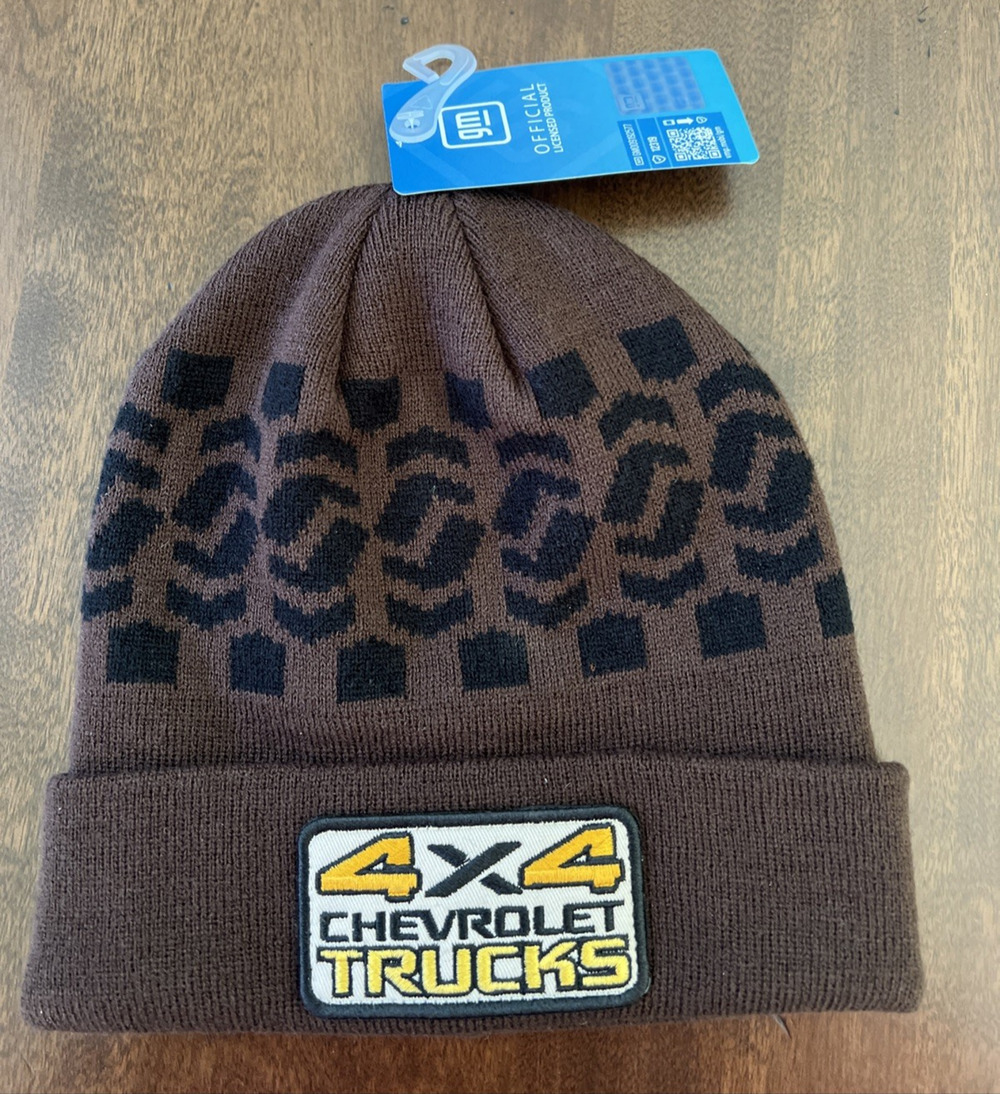 Chevrolet Beanie Brown Tire Tracks 4X4 Trucks Patch GM Licensed Acrylic Knit NEW